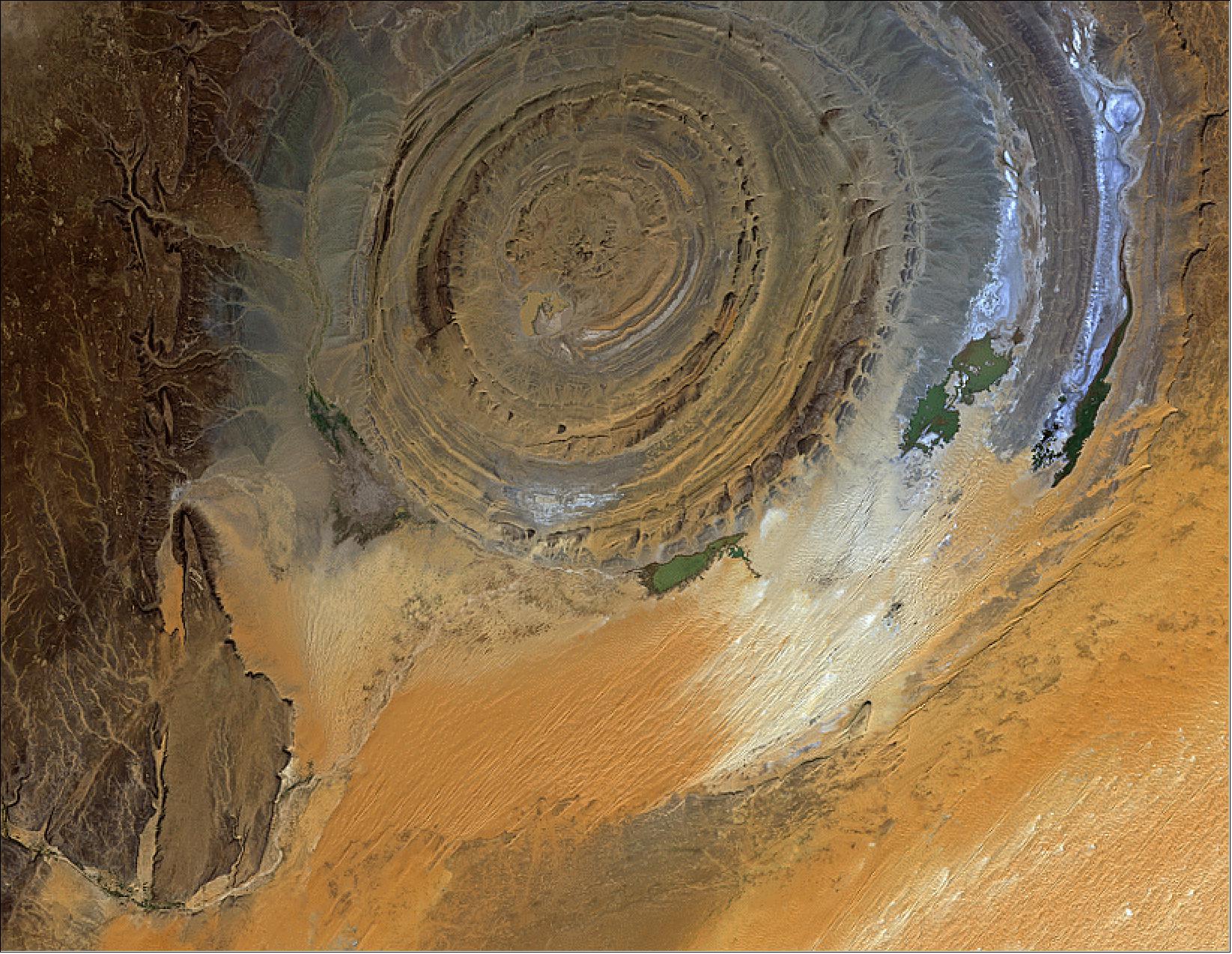Figure 18: Richat structure in the Sahara Desert of Mauritania, acquired on Nov. 23, 2010 with the AVNIR-2 instrument on ALOS (image credit: JAXA, ESA)