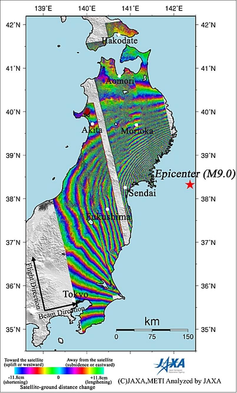 Figure 26: Mosaicked PALSAR interferogram of the earthquake region (image credit: JAXA)