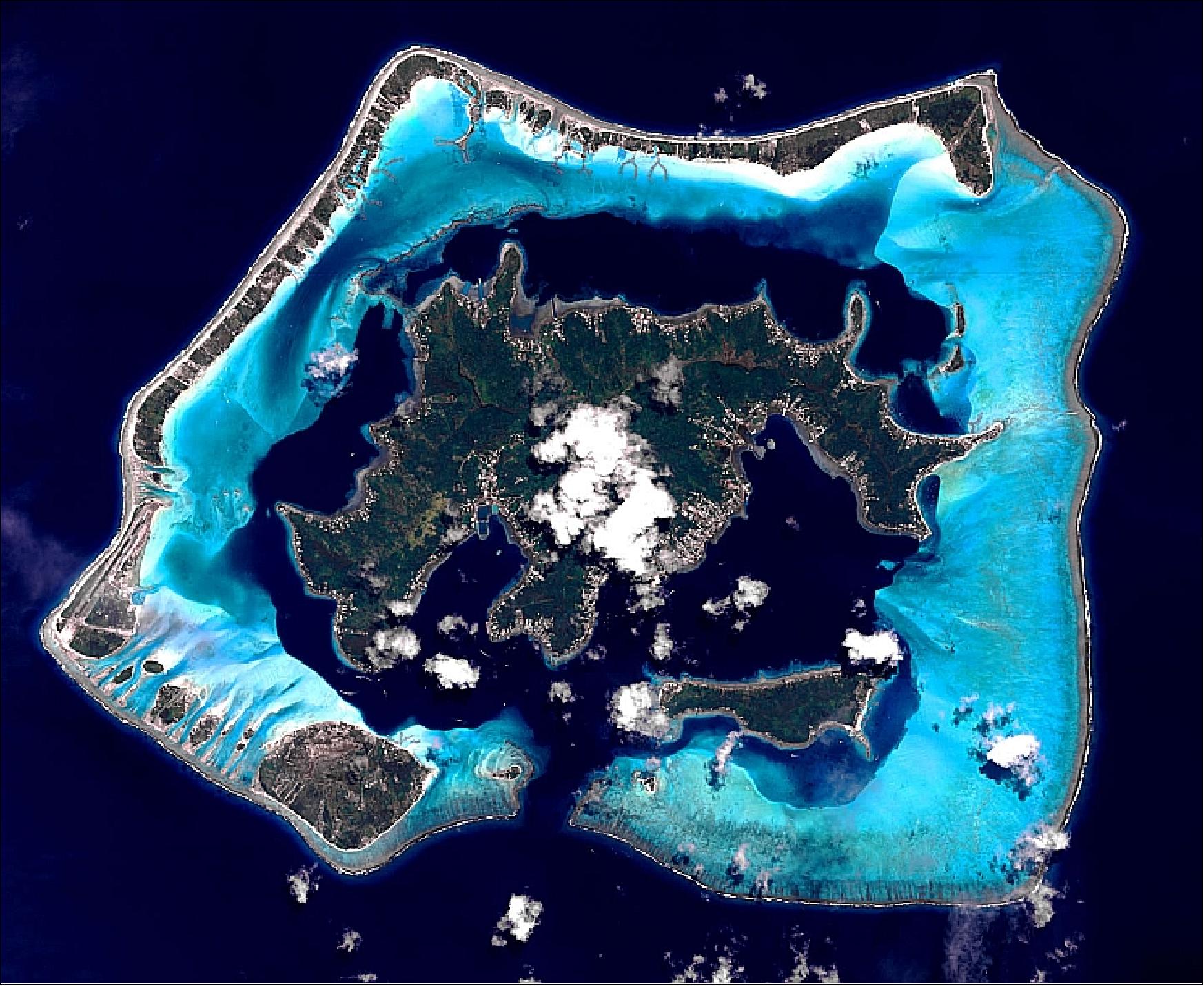 Figure 36: Image of Bora Bora Island in Polynesia observed by Pleiades-1A on January 3, 2012 (image credit: CNES) 70)