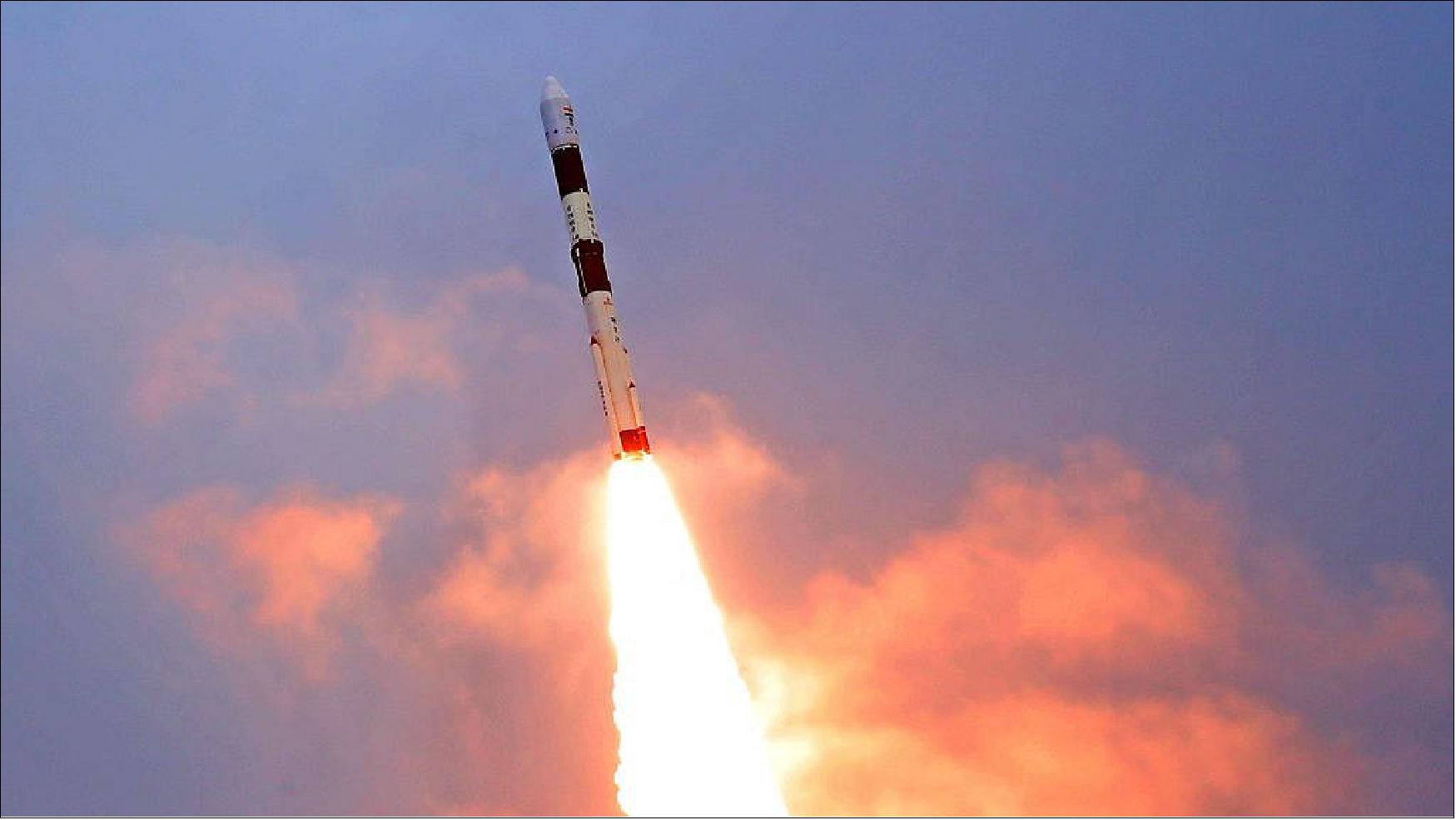 Figure 4: ISRO's PSLV C-49 takes off from Satish Dhawan Space Centre in Sriharikota on 7 November 2020 with nine customer satellites from Lithuania (1), Luxembourg (4) and USA (4) were launched under a commercial arrangement with NewSpace India Limited (NSIL). PSLV-C49 is the 2nd flight of PSLV in 'DL' configuration (with 2 solid strap-on motors). Besides being the 51st launch of PSLV, today’s launch was also the 76th launch vehicle mission from SDSC SHAR, Sriharikota (image credit: ISRO) 9)