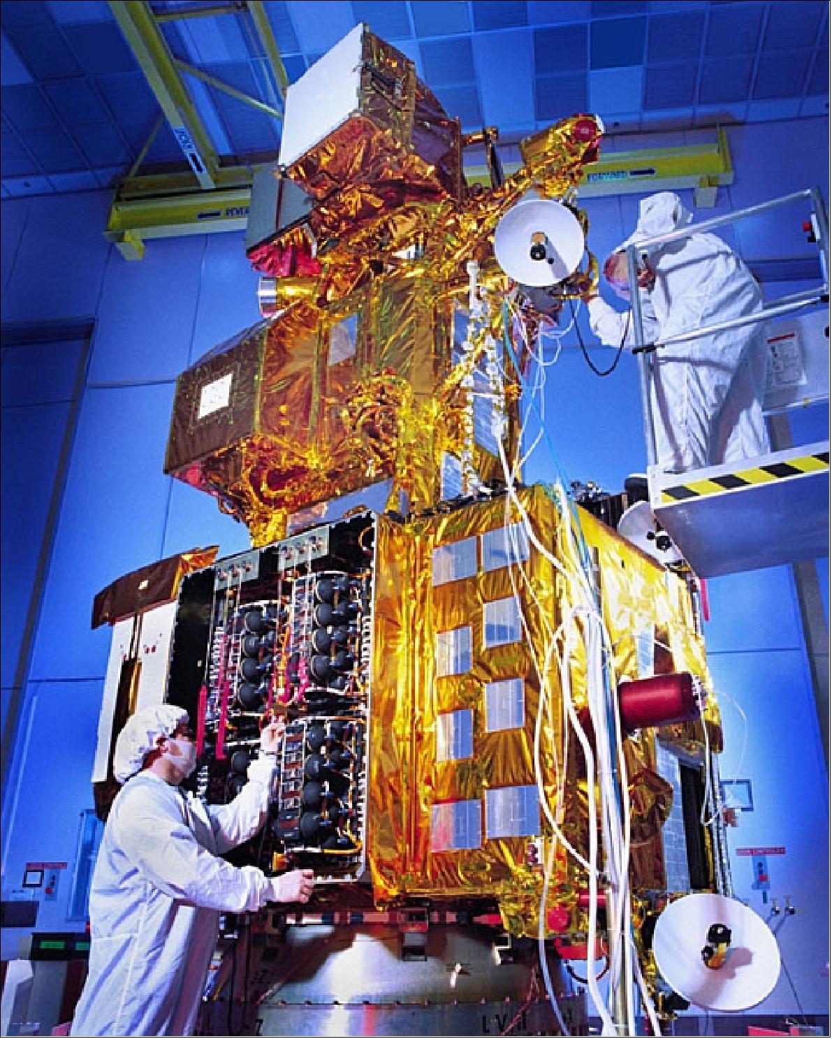 Figure 2: Photo of the Landsat-7 spacecraft during pre-launch activities (image credit: NASA)