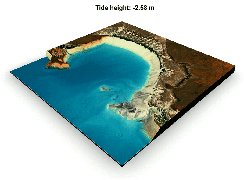 Figure 22: Harnessing 30 years of Landsat data (1988-2018), researchers from Geoscience Australia recently added this missing piece to their continent, creating the first three-dimensional model of Australia’s pesky, changeable intertidal zone. This example of the elevation model represents the Roebuck coast of Australia (image credit: NASA Earth Observatory, image by Robbi Bishop-Taylor/Geoscience Australia, using Landsat data from the U.S. Geological Survey and the National Intertidal Digital Elevation Model (NIDEM). Story by Laura Rocchio, NASA Landsat Science Outreach Team, with Mike Carlowicz)
