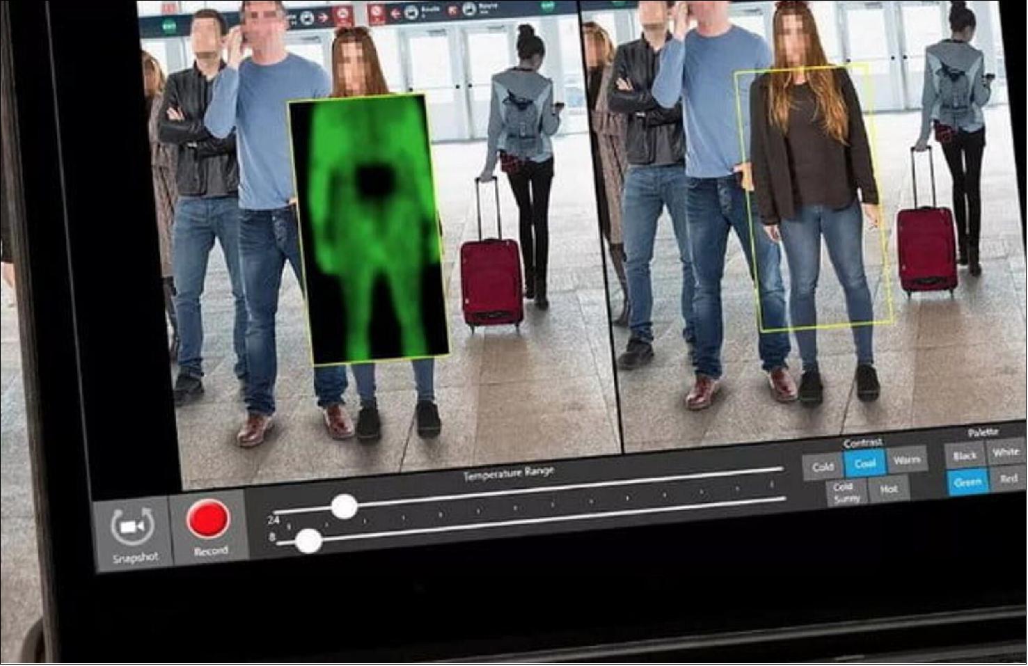 Figure 4: Developed by UK company ThruVision, the body scanners are non-invasive, passively screening individuals for suspicious objects. They work by detecting the absence of the naturally occurring, extremely high-frequency ‘terahertz' waves, emitted by anything that is warm – including the human body. The terahertz waves can penetrate clothing and thin plastics or ceramics but not metal or liquid water. However, the ThruVision system can also detect plastics guns and ceramic knives (image credit: ThruVision)