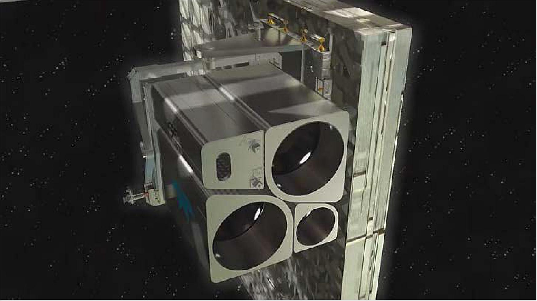 Figure 2: MUSES platform with the four slots for different instruments. The hyperspectral sensor DESIS will be integrated in one of the large slots (TBE)