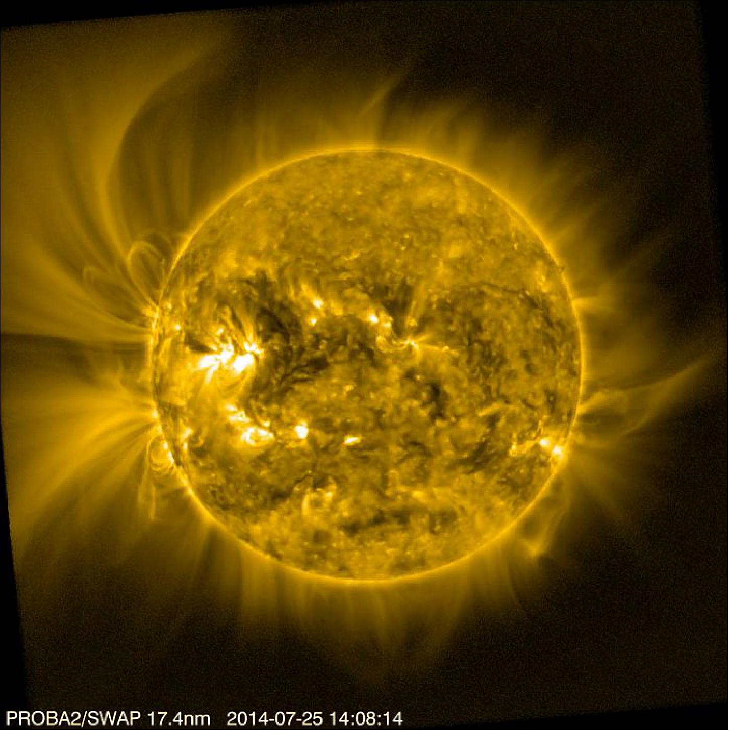 Figure 34: The solar corona acquired by the SWAP instrument of PROBA-2 on July 25, 2014 [image credit: ESA, ROB (Royal Observatory of Belgium)]