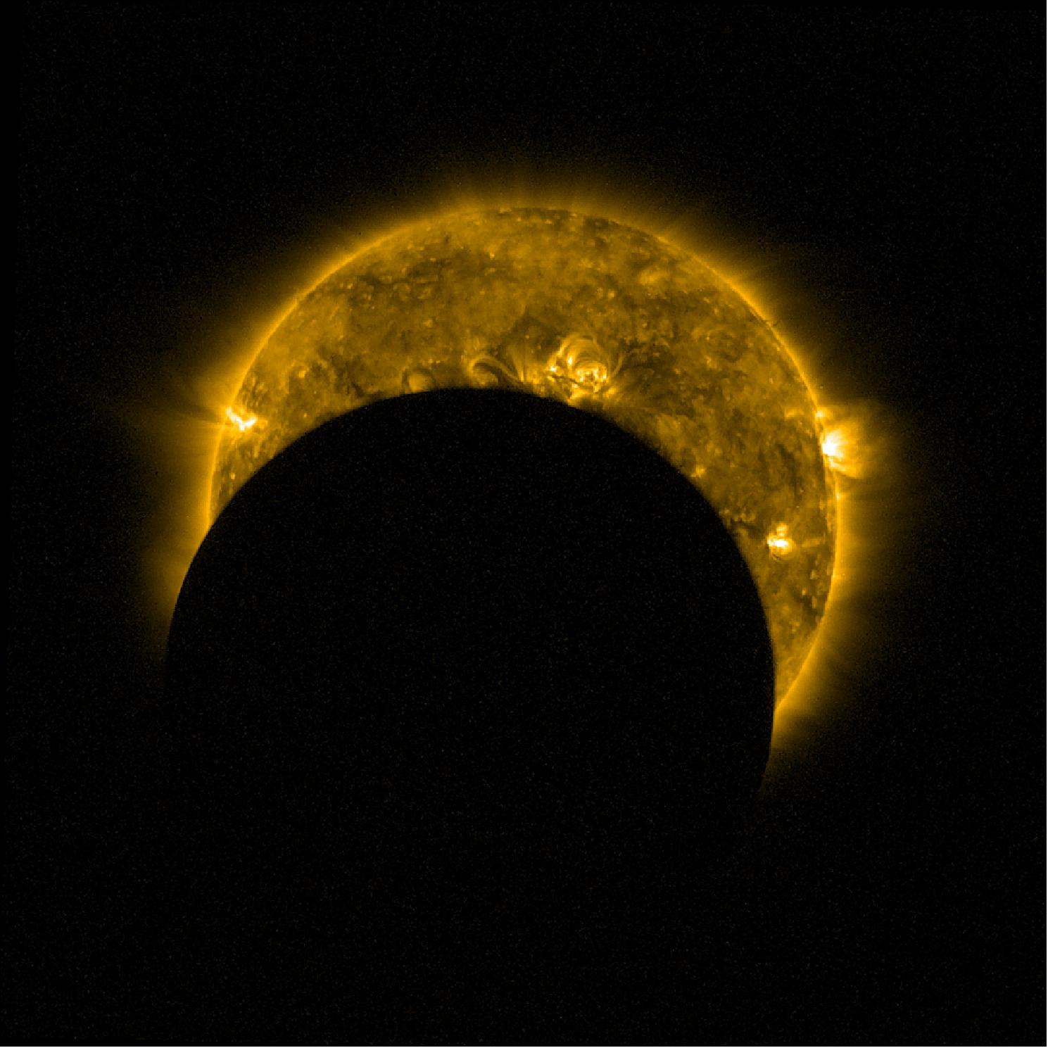 Figure 29: This image is shows one of the partial eclipses, taken by PROBA-2's SWAP imager, which snaps the Sun in ultraviolet light to capture the turbulent surface of the Sun and its swirling corona (image credit: ESA, Royal Observatory of Belgium)