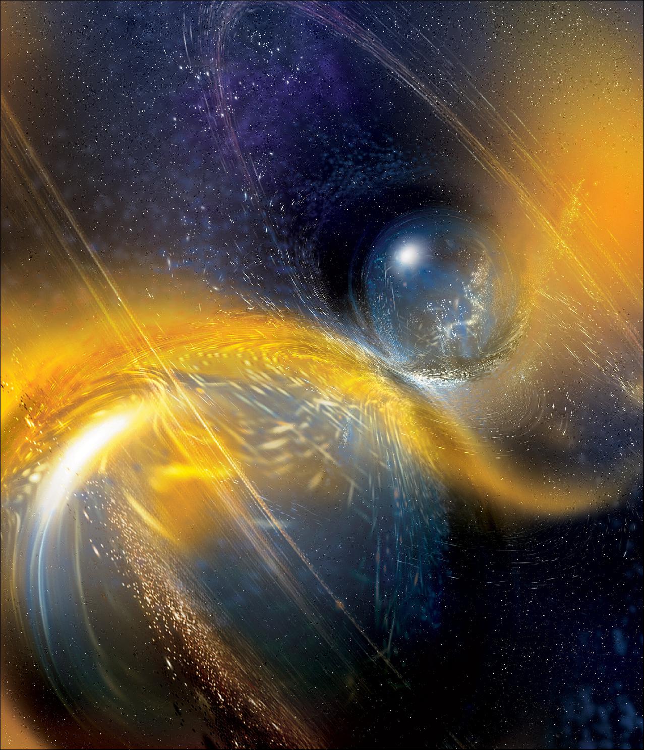 Figure 18: Artist's rendition of a binary neutron star merger (image credit: National Science Foundation/LIGO/Sonoma State University/A. Simonnet)