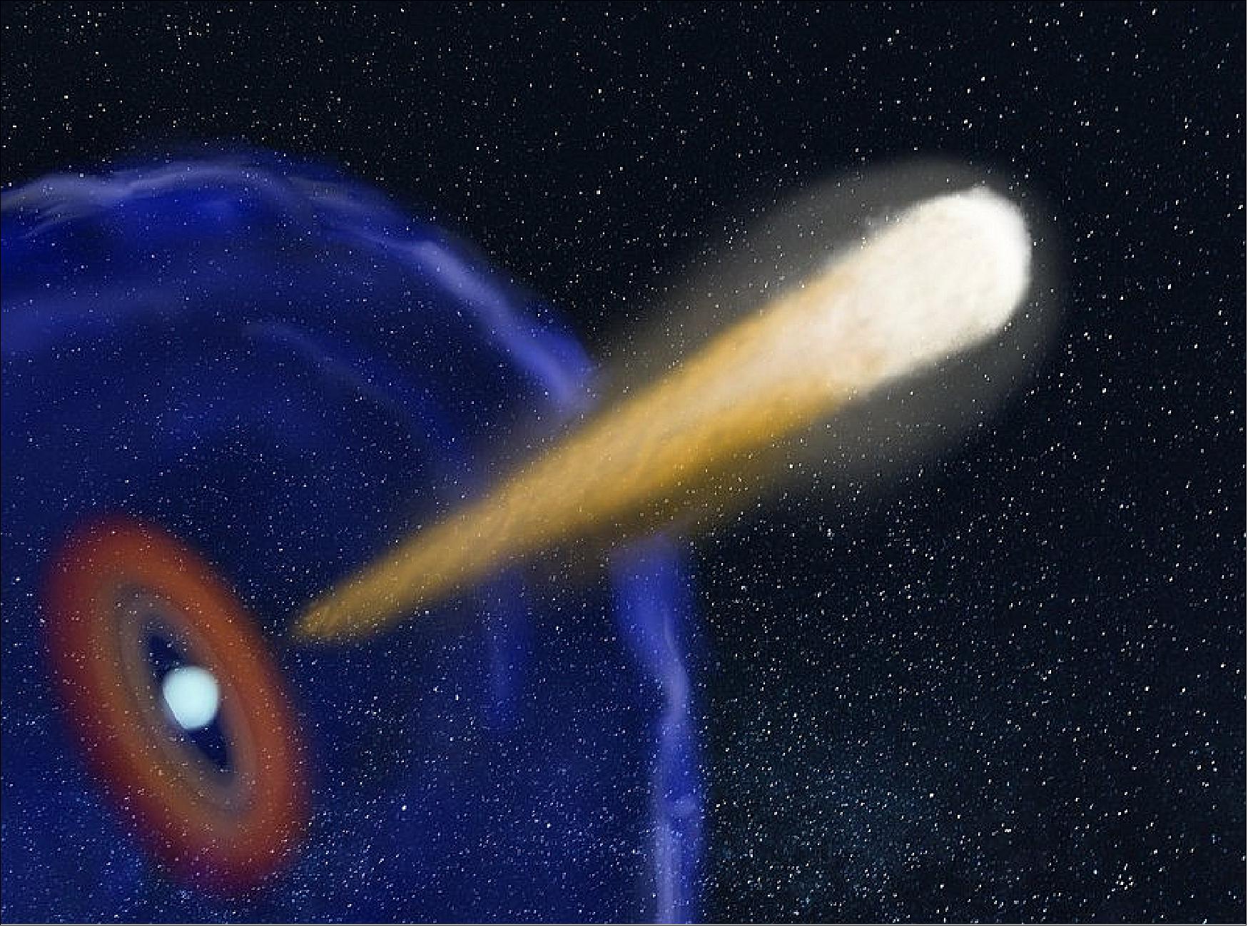 Figure 26: Artist’s impression of the jet of material launched after the merger of the two neutron stars (image credit: JIVE, Katharina Immer)