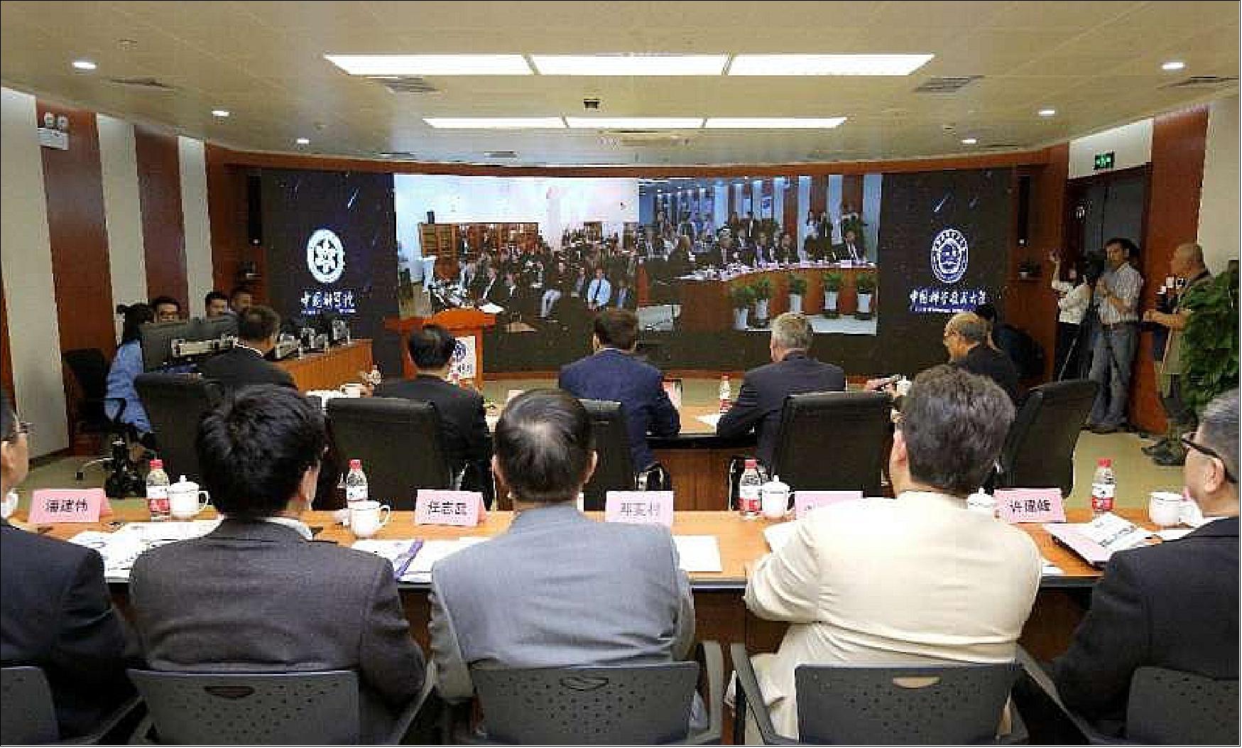 Figure 7: A photography of a quantum-secure intercontinental video conference held between Chinese Academy of Sciences and Austrian Academy of Sciences on 29 September 2017, providing a real-world demonstration of quantum communication (image credit: Chinese Academy of Sciences)