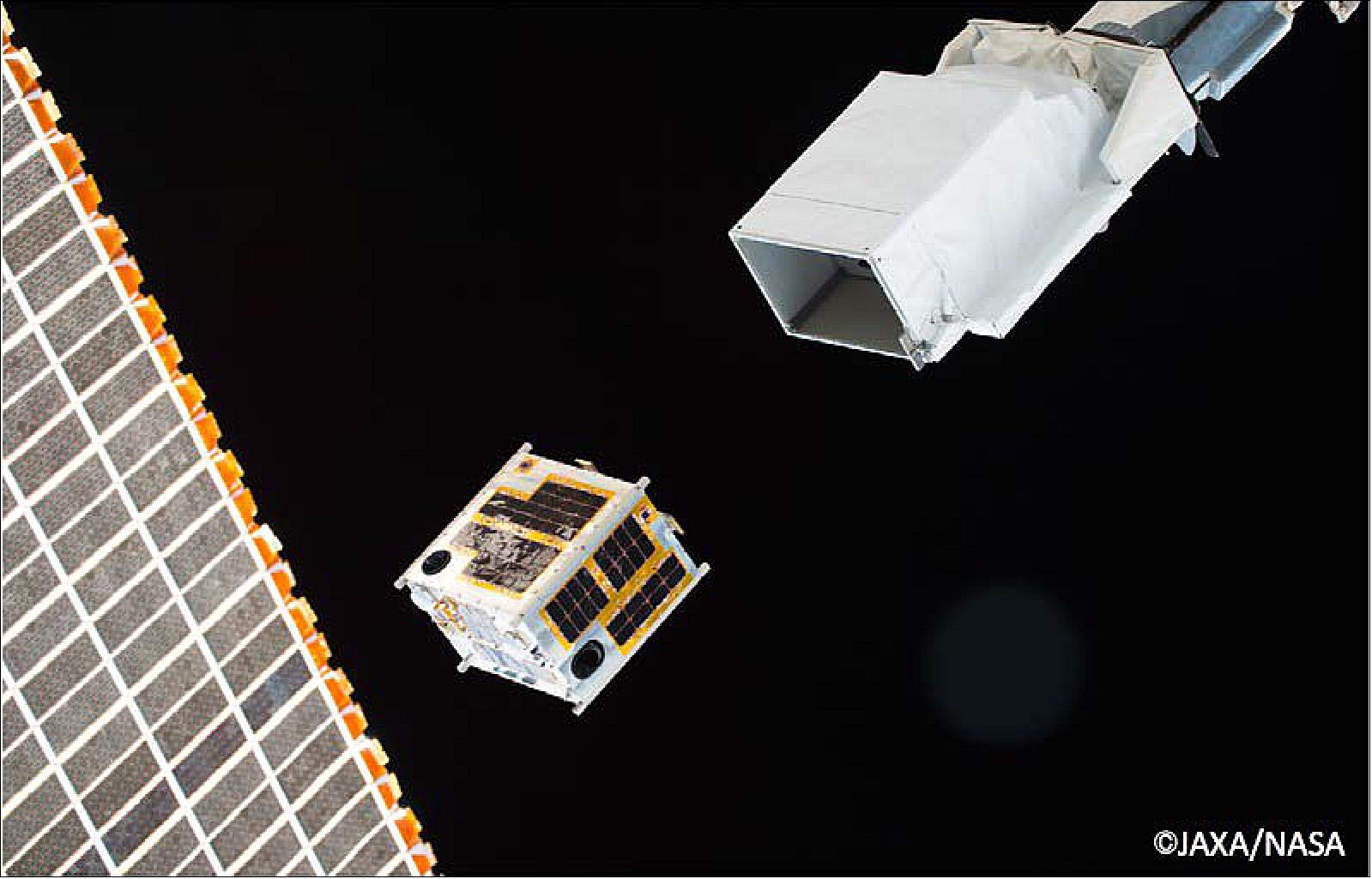 Figure 14: Photo of the DIWATA-1 microsatellite deployment from JEM/Kibo of the ISS (image credit: JAXA,NASA)