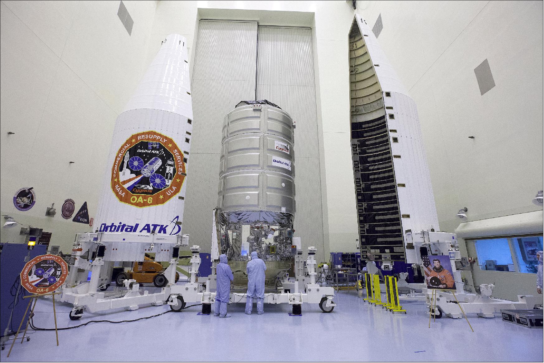 Figure 6: Photo of the Cygnus CRS OA-6 cargo vehicle integration of Orbital ATK at KSC (image credit: Orbital ATK)