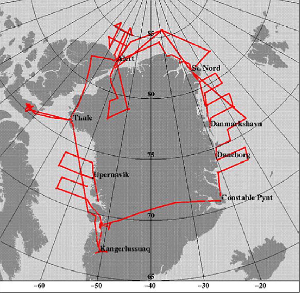 Figure 12: Flight tracks for airborne Twin Otter observations (image credit: DTU Space)