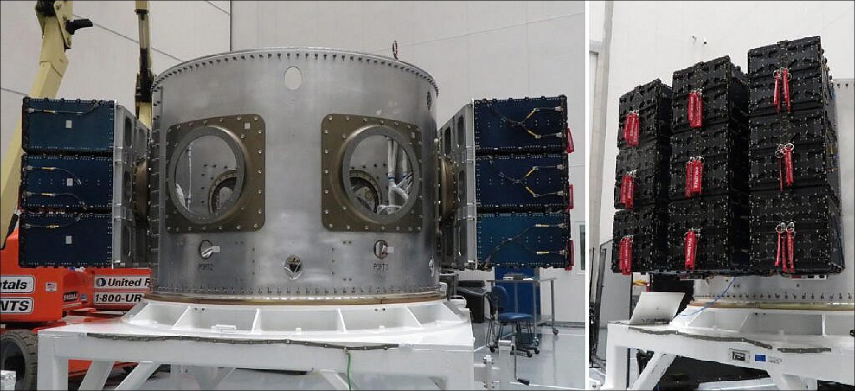 Figure 10: The development of the CubeSat MultiPack also made it possible to support our long-term customer Planet, with the inclusion of 36 Planet Type 3.XL+ SuperDove satellite, all integrated in 9 QuadPacks making up a very full plate and an amazing sight after integration to the launch vehicle. Another QuadPack with SuperDoves could be included on the other plate, bringing the total number of Planet satellites to the 40 they required to be launched (image credit: ISISpace)