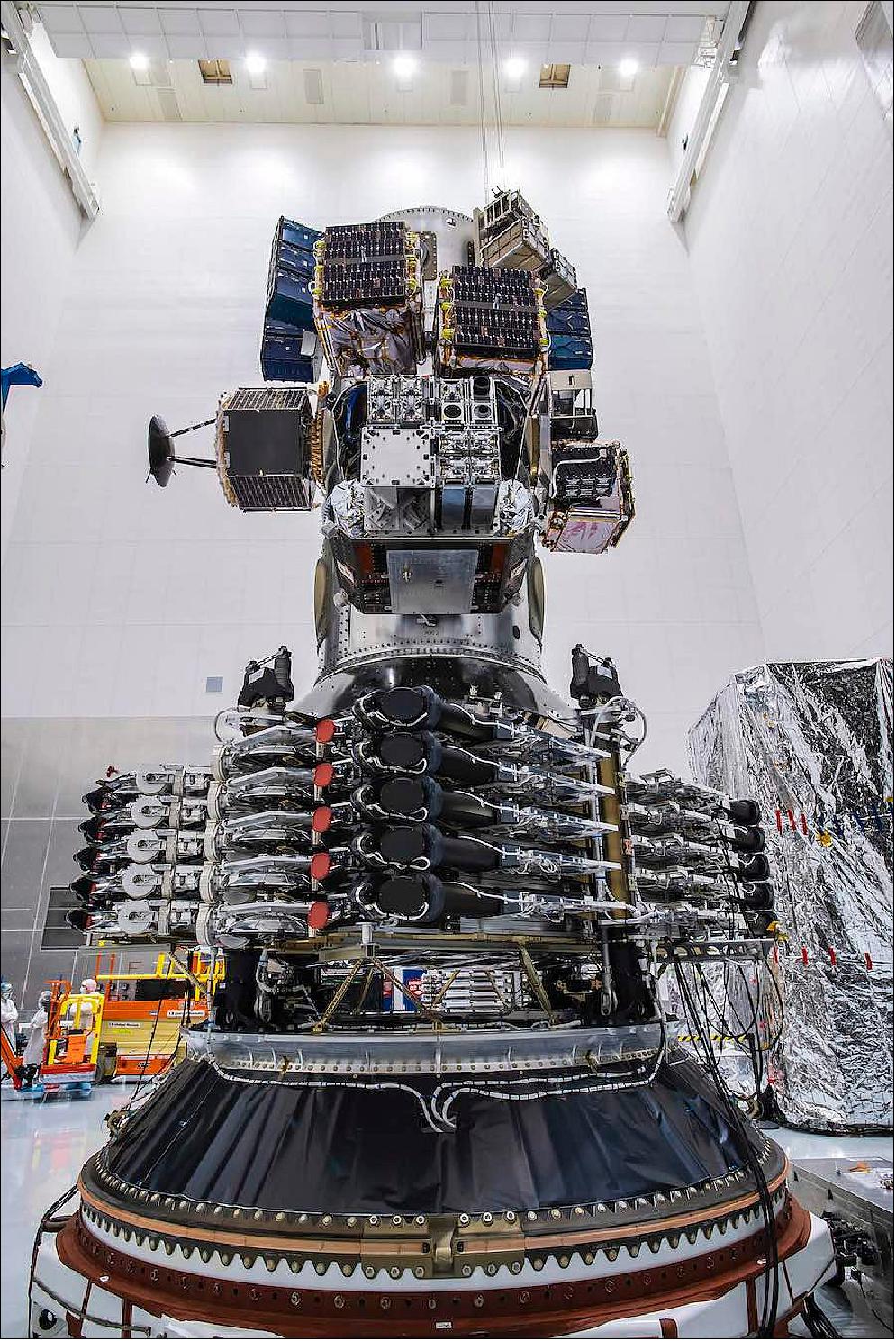 Figure 2: This photo shows the stack of 143 small satellites aboard SpaceX's Transporter-1 mission before encapsulation inside the Falcon 9 rocket's payload shroud (image credit: SpaceX)