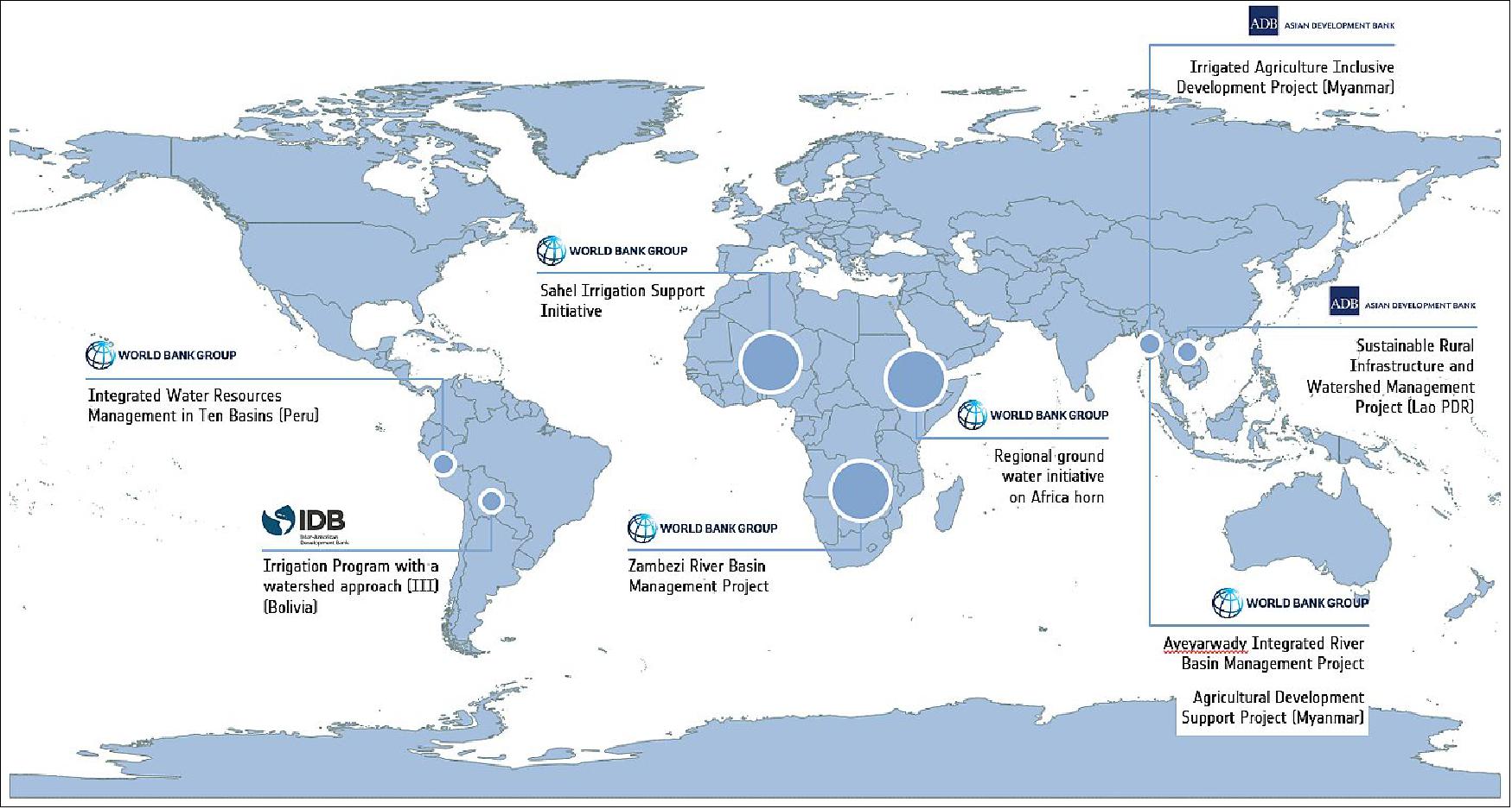 Figure 10: Global overview of EO4SD water resource management sites (image credit: ESA)
