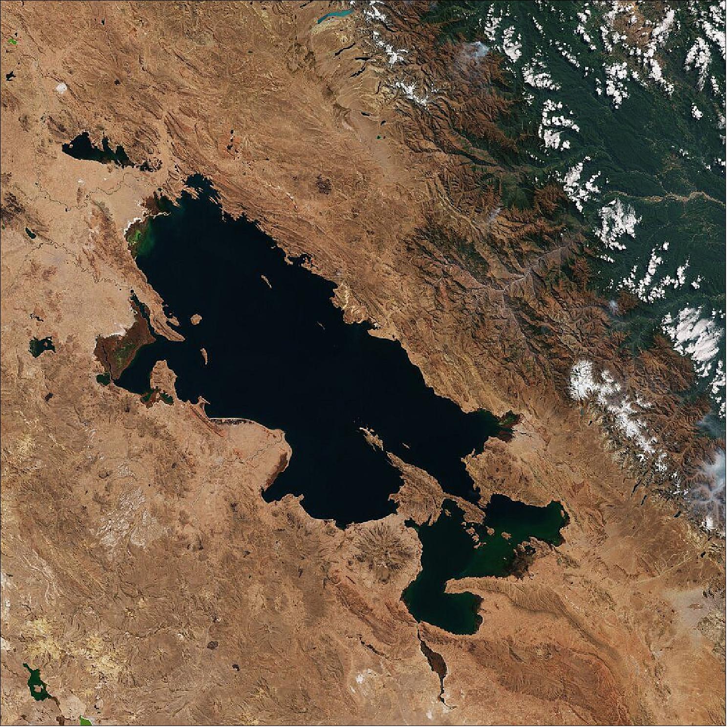 Figure 5: The Copernicus Sentinel-2 mission takes us over Lake Titicaca - on of the largest lakes in South America (image credit: ESA)