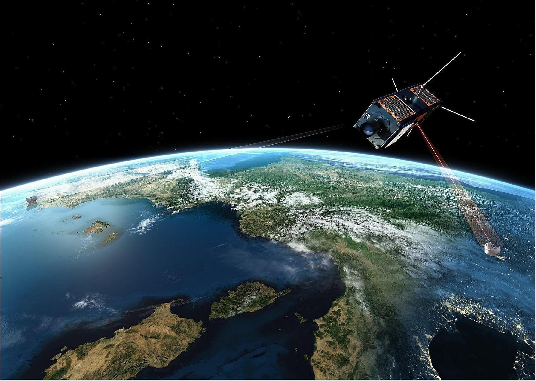 Figure 7: Artist's rendition of the first laser CubeSat in space (image credit: DLR)