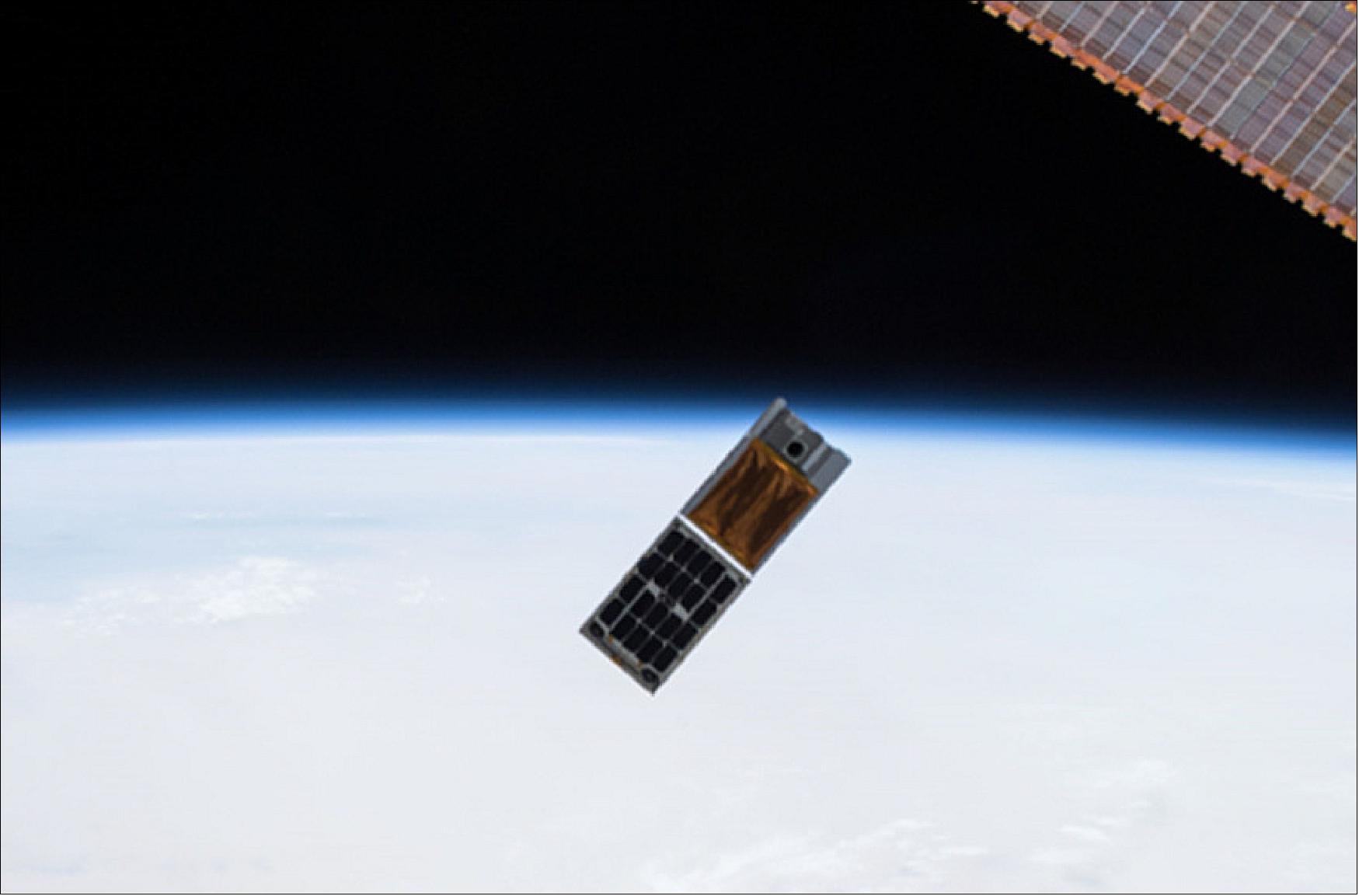 Figure 13: RainCube (left) and HaloSat (right) following ISS deployment. Solar panel deployment occurred 5 minutes after ejection followed by UHF antenna deployment 30 minutes later and first beaconing (image credit: NASA/JPL Team)