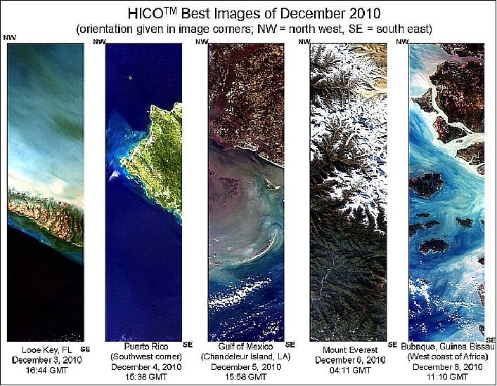 Figure 8: The image compilation is an annotated representation of the best pictures taken during the December 2010 investigation of HICO (image credit: NASA)