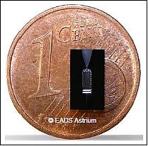 Figure 3: Illustration of a µthruster prototype in comparison to a one cent coin (image credit: image credit: PRECISE consortium)