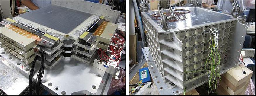 Figure 14: Photos of the Imaging Calorimeter (left) and of the Total Absorption Calorimeter (right), image credit: JAXA)