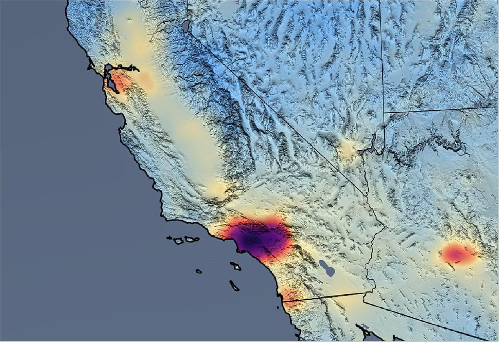 Figure 16: This image shows satellite estimates of NO2 from Aura’s Ozone Monitoring Instrument (OMI) as the mean of the 150-day period from 2015 through 2019 (image credit: NASA)