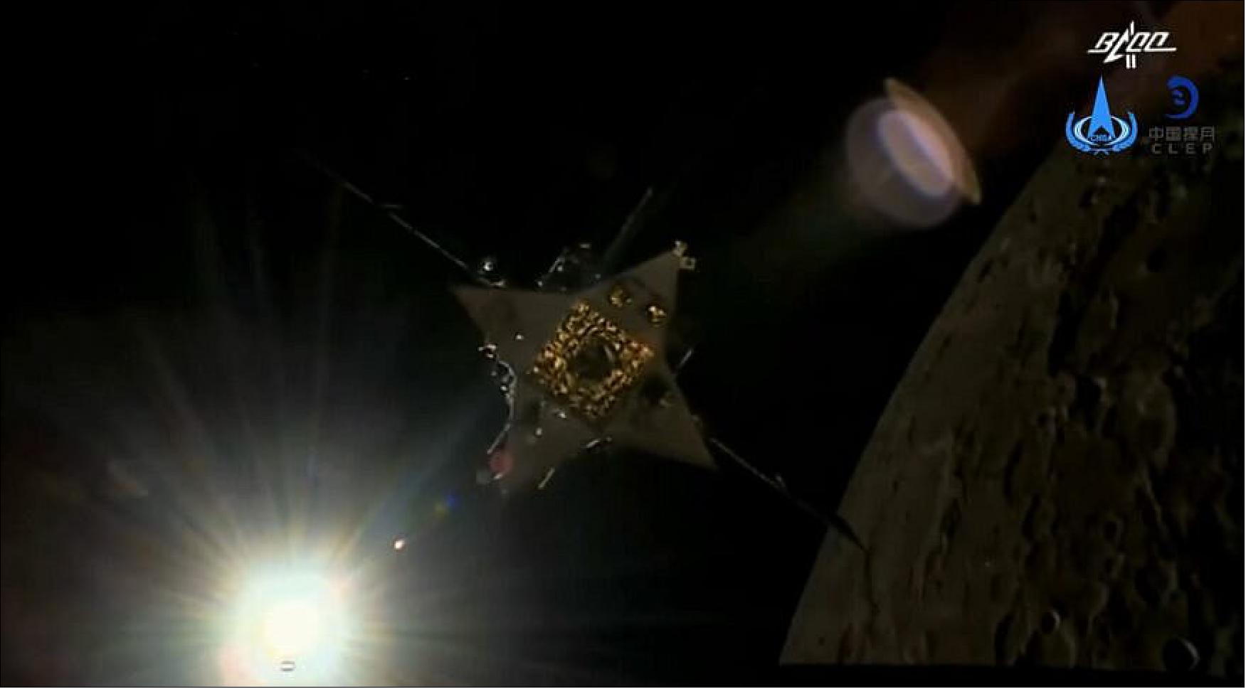 Figure 15: The Chang'e-5 ascent vehicle shortly after separation from the Chang'e-5 orbiter in December 2020 (image credit: CNSA/CLEP/BACC)