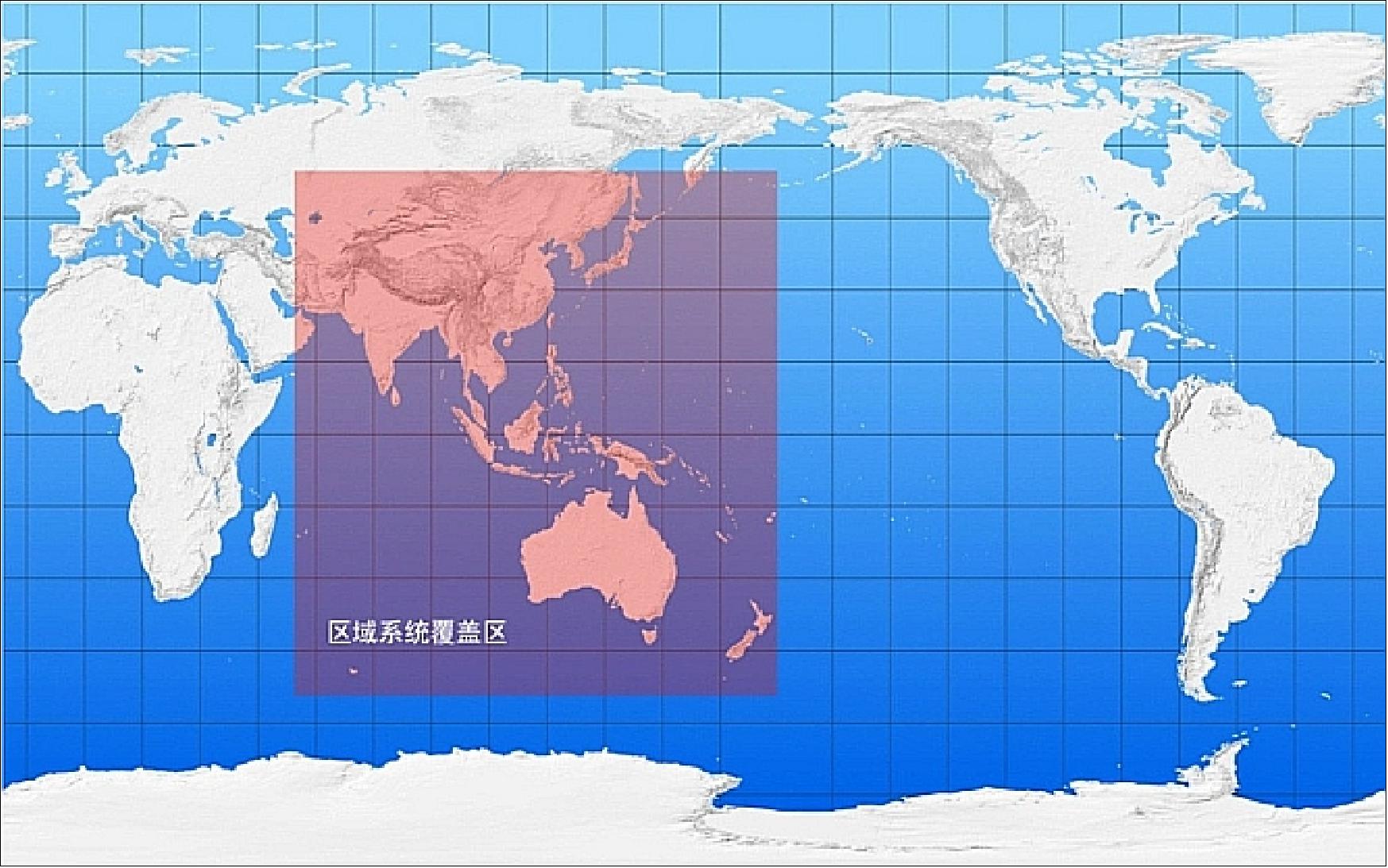 Figure 12: Illustration of the BeiDou Navigation Satellite System coverage area (image credit: CSNO)