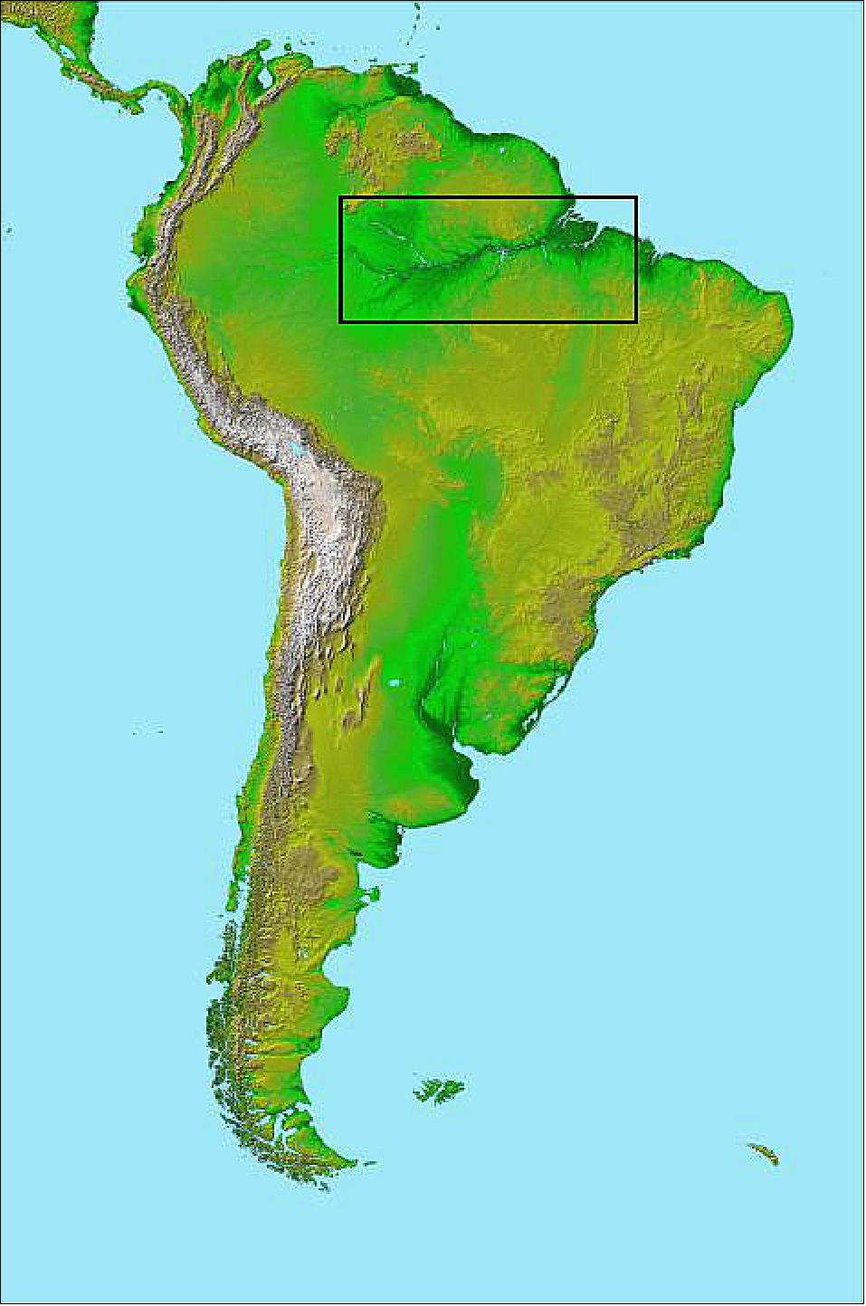 Figure 34: A map of South America, where some of the data was collected (image credit: NASA/JPL/NIMA)