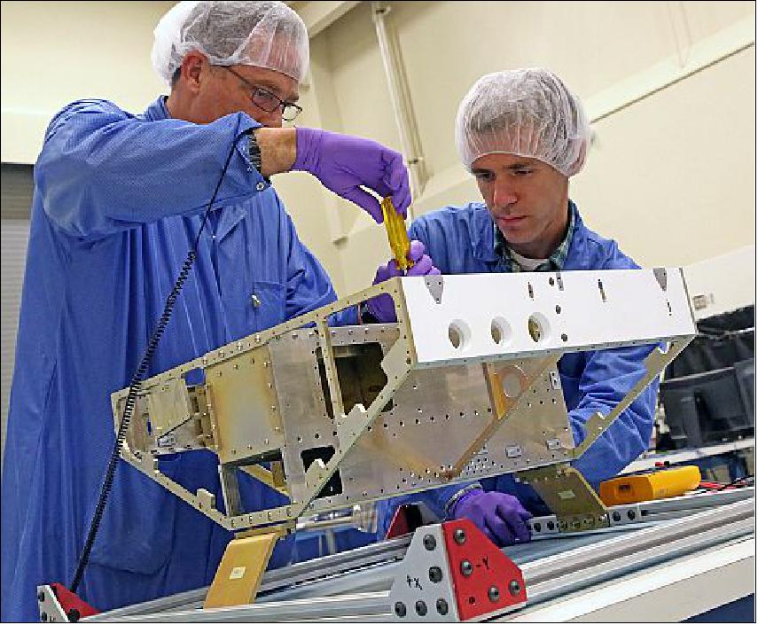 Figure 14: Engineers begin construction of the first of eight microsatellites at SwRI in San Antonio, TX (image credit: SwRI, NASA)