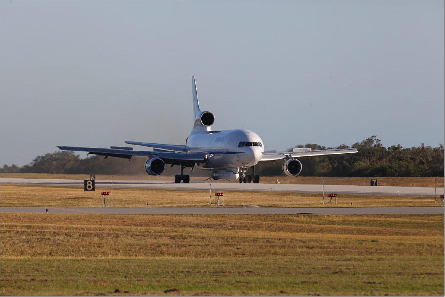 Figure 9: Photo of the Orbital ATK L-1011 Stargazer aircraft landing at Cape Canaveral, FL (image credit: NASA, Kim Shiflett)