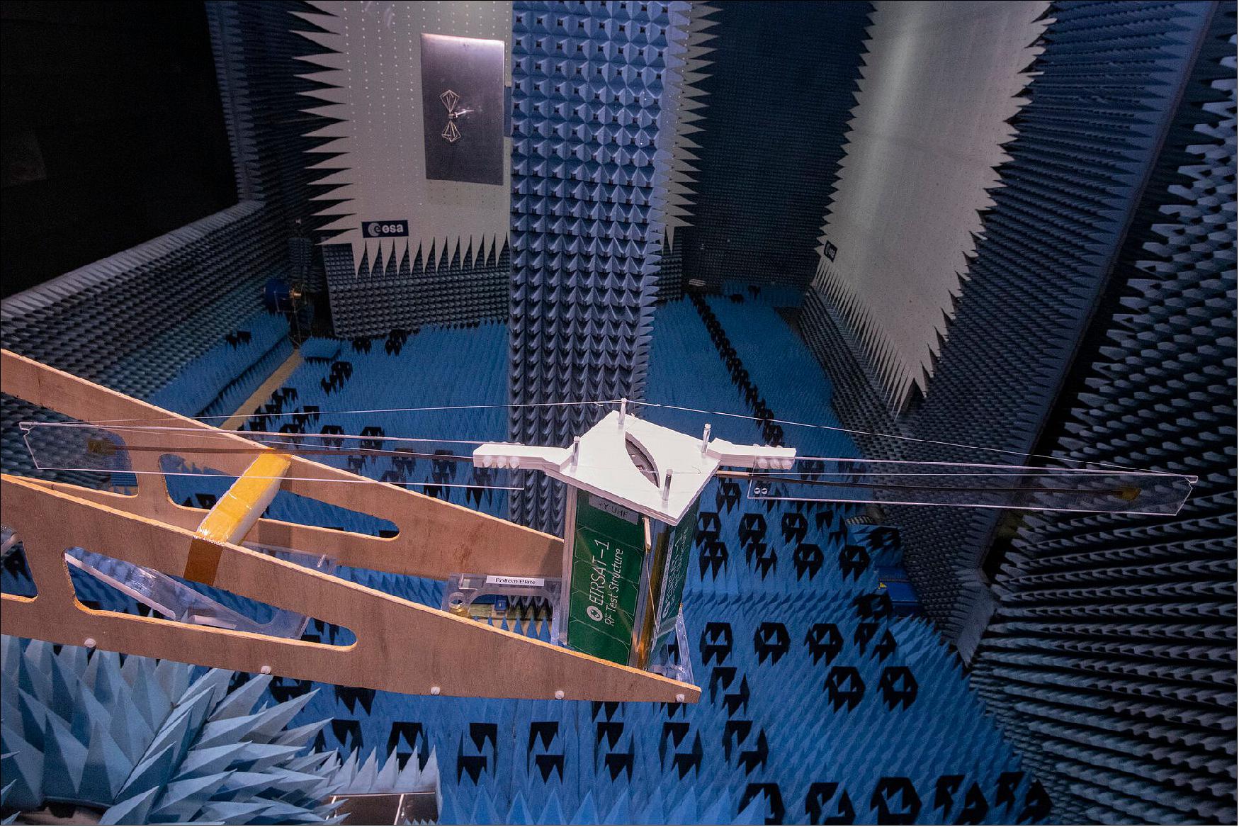 Testing for Ireland's first satellite in ESA's Hertz antenna test chamber. This is the technology image of the week (image credit: ESA-P. de Maagt)