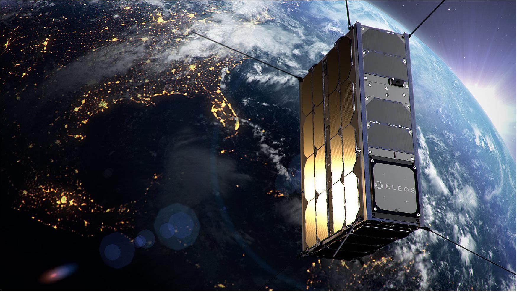 Figure 3: Artist's rendition of a 6U Kleos CubeSat in orbit (image credit: Kleos)