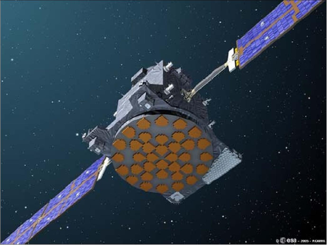 Figure 7: Bottom view of GIOVE-A showing the phased array antenna elements (image credit: ESA)