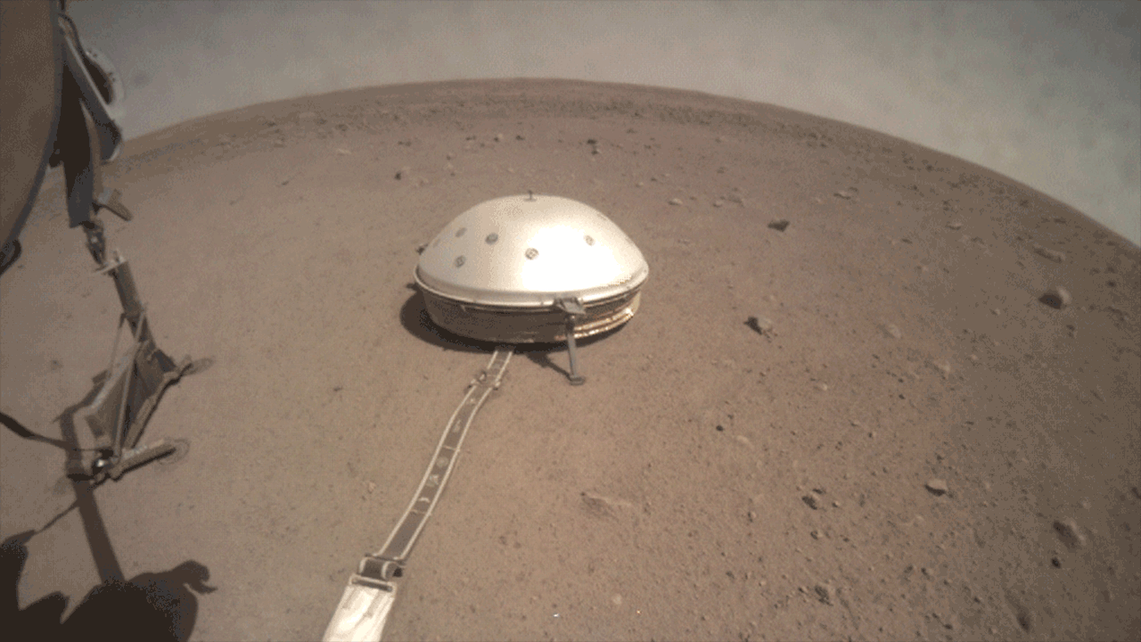 Figure 34: NASA's InSight used its Instrument Context Camera (ICC) beneath the lander's deck to image these drifting clouds at sunset. This series of images was taken on April 25, 2019, the 145th Martian day, or sol, of the mission, starting at around 6:30 p.m. Mars local time (image credit: NASA/JPL-Caltech)