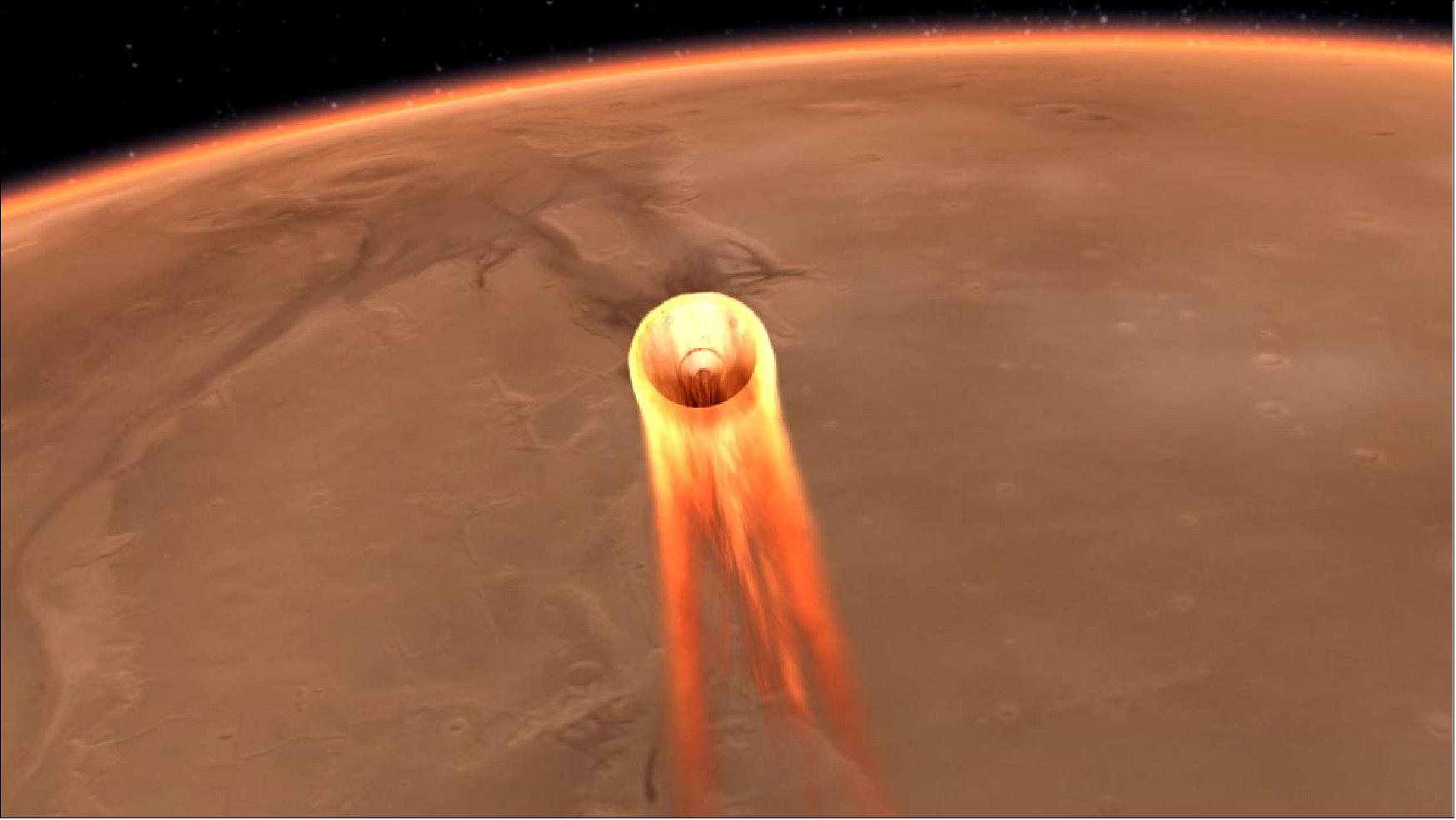 Figure 57: An artist's impression of InSight's EDL (Entry, Descent and Landing), image credit: NASA/JPL