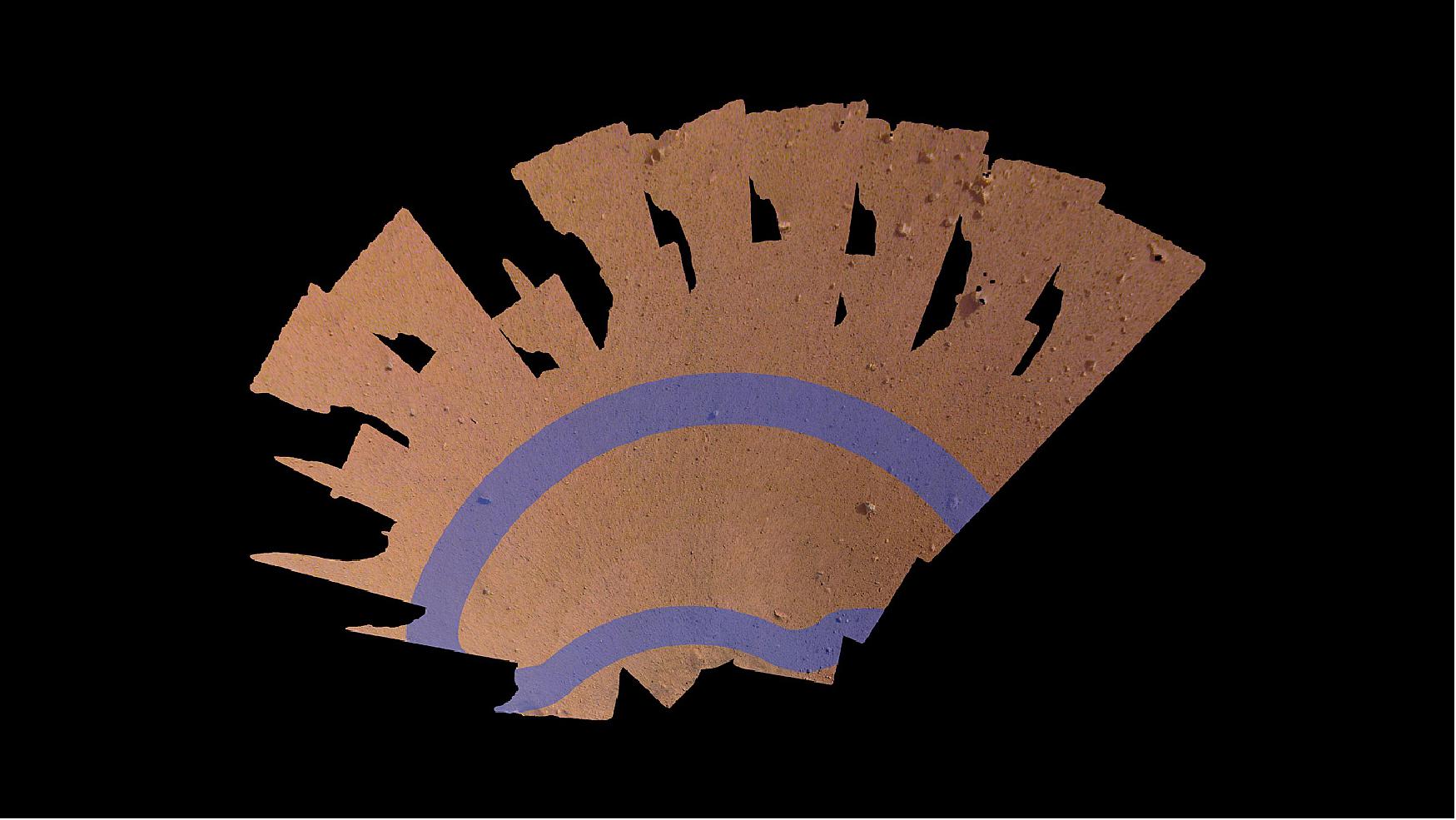Figure 51: This mosaic, composed of 52 individual images from NASA's InSight lander, shows the workspace where the spacecraft will eventually set its science instruments (image credit: NASA/JPL-Caltech)