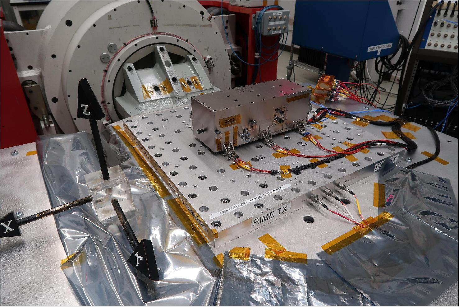 NASA's Jet Propulsion Laboratory built and shipped the receiver, transmitter, and electronics necessary to complete the radar instrument for JUICE (Jupiter Icy Moons Explorer), the ESA mission to explore Jupiter and its three large icy moons. In this JPL photo of April 27, 2020, the transmitter undergoes random vibration testing to ensure the instrument can survive the shaking that comes with launch (image credit: NASA/JPL-Caltech)