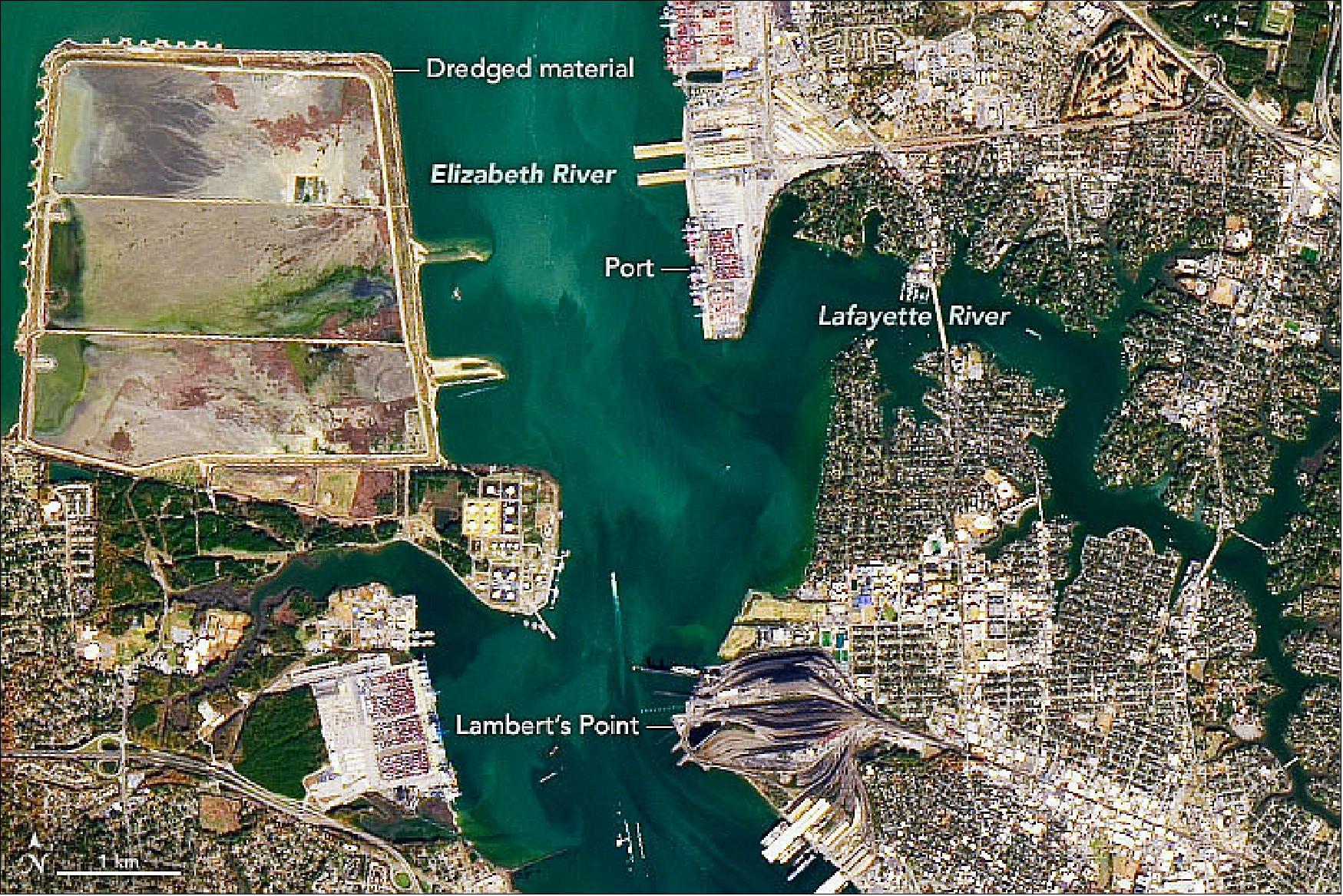 Figure 4: The deep channels through Hampton Roads have made the surrounding cities important hubs of shipping, trade, and defense.