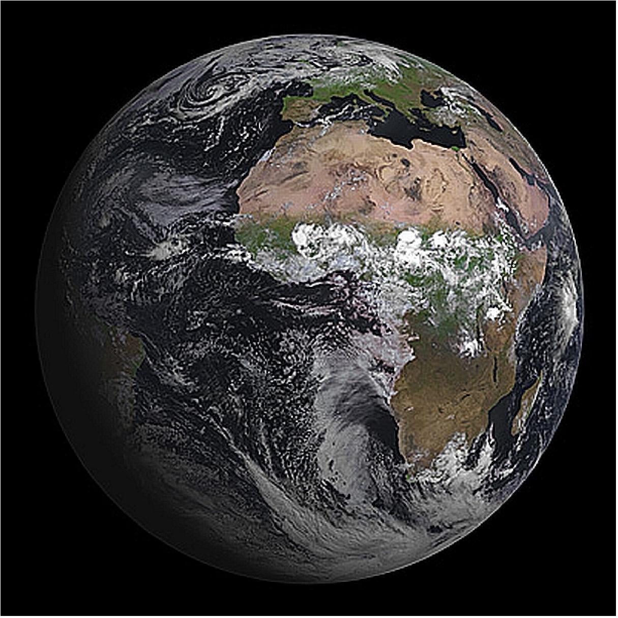 Figure 19: First full disk image of the SEVIRI instrument on MSG-3 (MeteoSat-10) captured on Aug. 7, 2012 (image credit: EUMETSAT)
