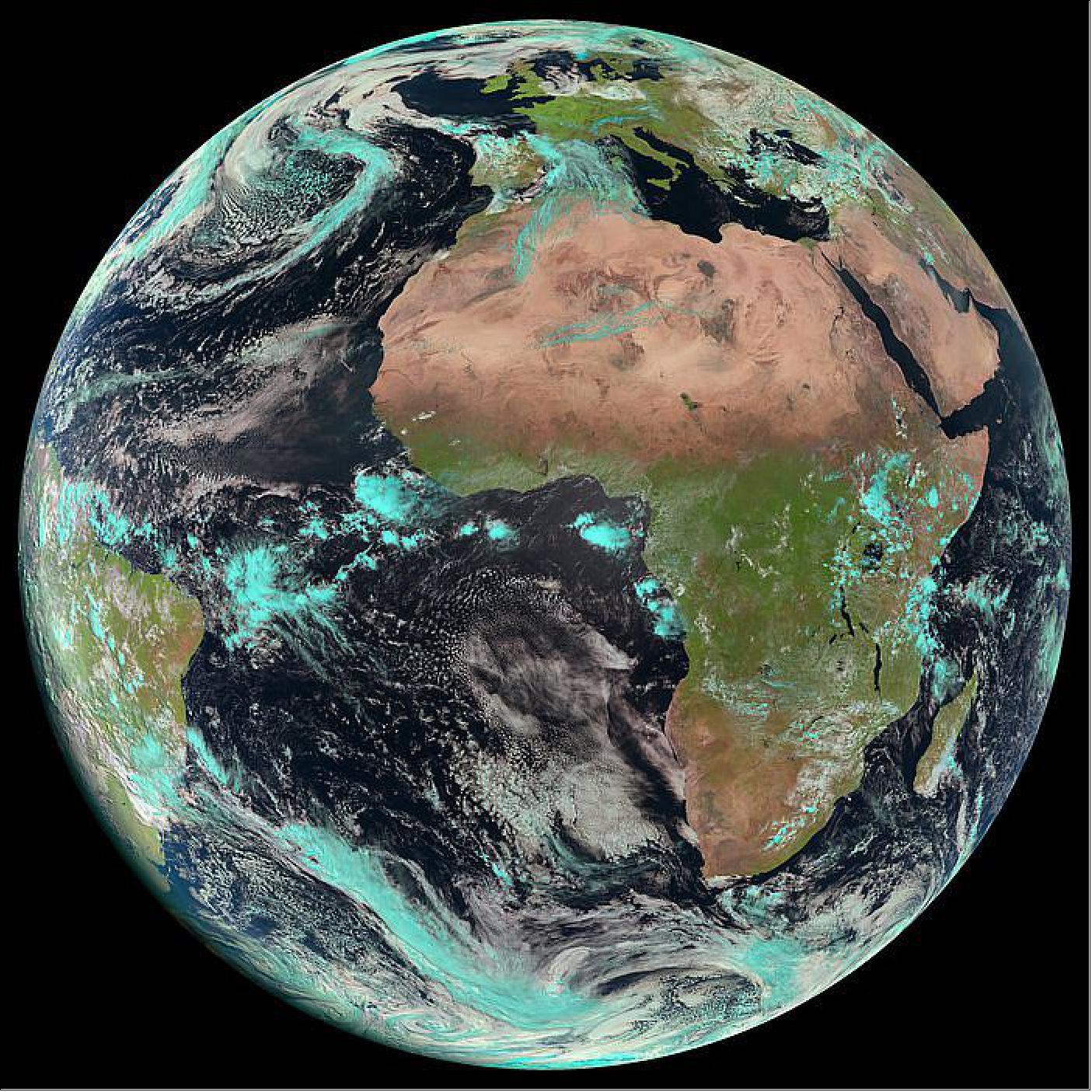 Figure 17: Meteosat-10 captured this image of Earth on 22 April 2015 with its SEVIRI (Spinning Enhanced Visible and Infrared Imager) instrument (image credit: EUMETSAT)