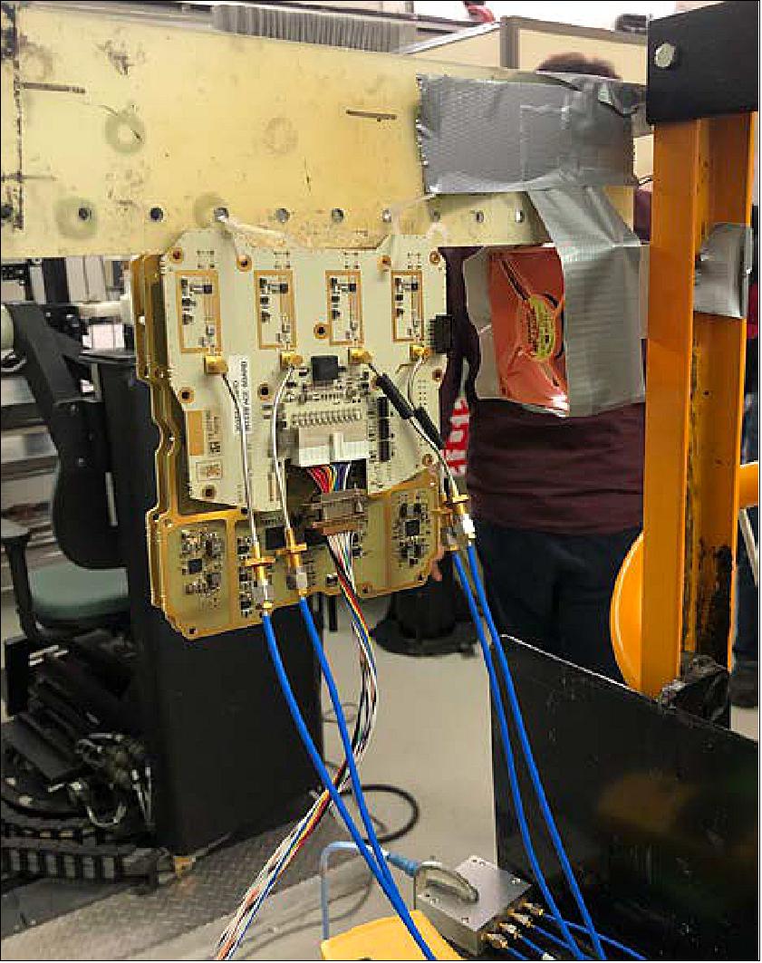 The full NRD instrument stack mounted on the 105 MeV proton irradiation beamline (image credit: NorSat-3 Team)