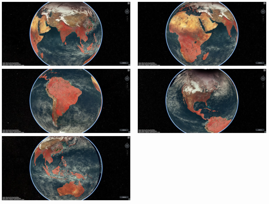 Global False Colour Composite mosaic from the images captured by the Ocean Colour Monitor payload on board Oceansat-3, depicting the Earth as seen during February 1-15, 2023. (Image credit: ISRO) 