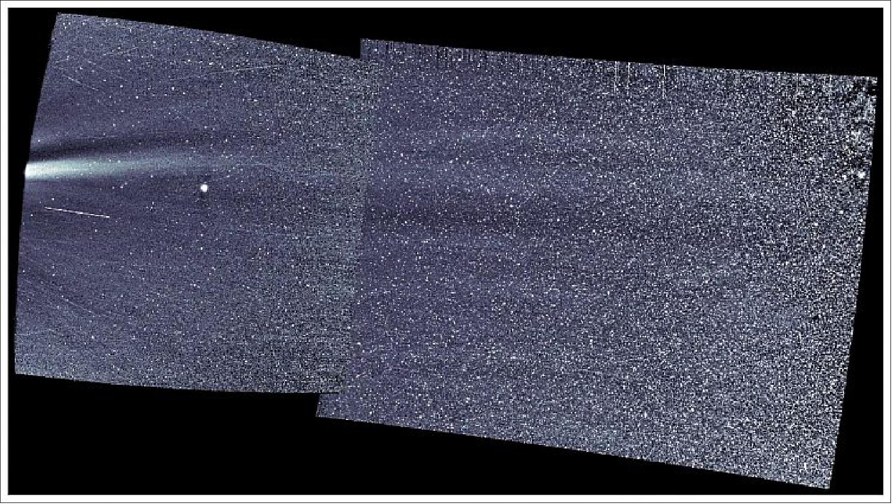 Figure 57: Photos taken by the WISPR (Wide-Field Imager for Parker Solar Probe) instrument showing the solar wind streaming past the spacecraft. These flows of energy can carry small grains of dust away from the sun and even out of the solar system entirely (image credit: NASA/Naval Research Laboratory/Parker Solar Probe)
