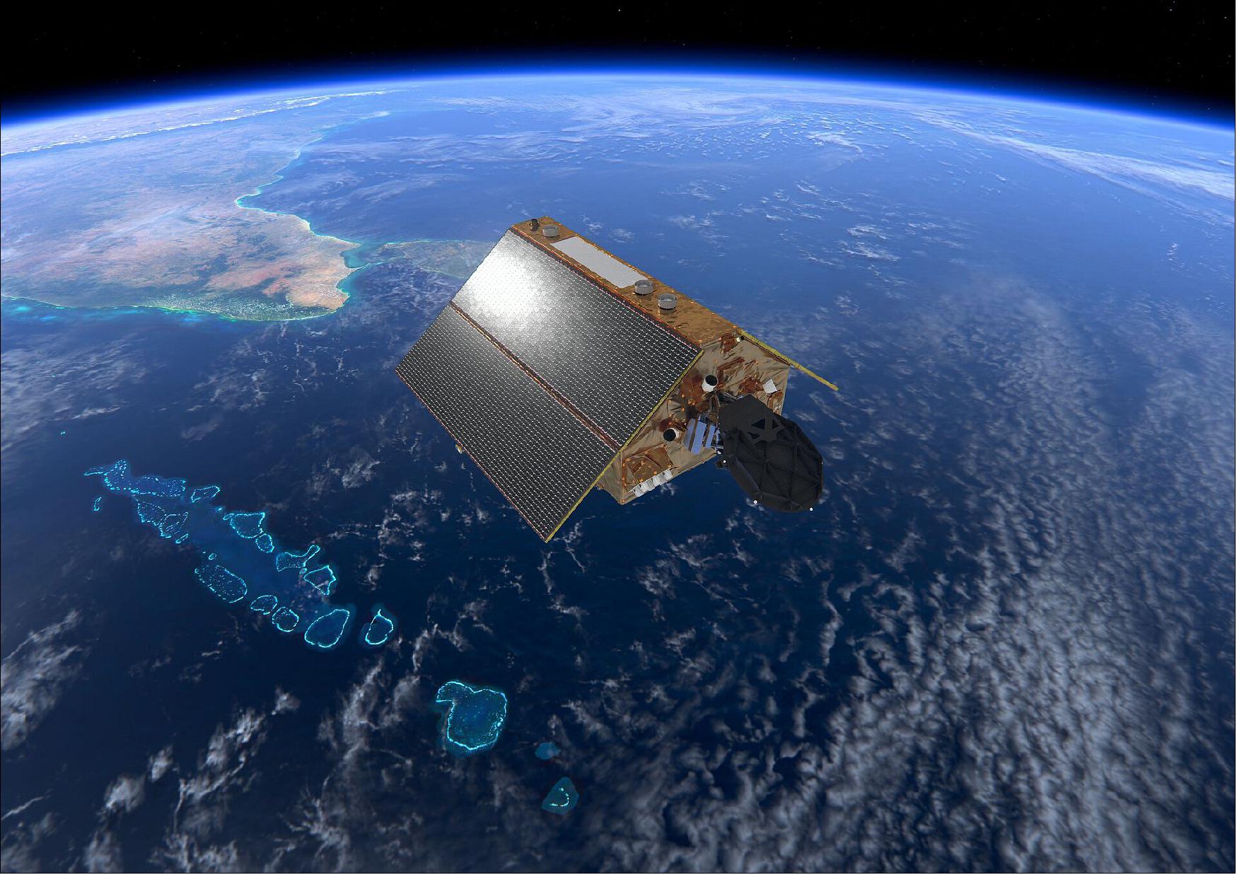 Figure 30: Sea level rise is a global issue, but in the coming decades Asia is likely to feel the worst effects because of the number of people living in low-lying coastal regions. Small island states could also face particularly devastating losses. For example, in the Maldives in the Indian Ocean about one-third of the population live on land that could be underwater before the end on the century. It is vital that the changing height of the sea surface continues to be closely monitored over the coming decades. The Copernicus Sentinel-6 Michael Freilich is the key mission undertaking this important role until at least 2030 (image credit: ESA/ATG medialab)