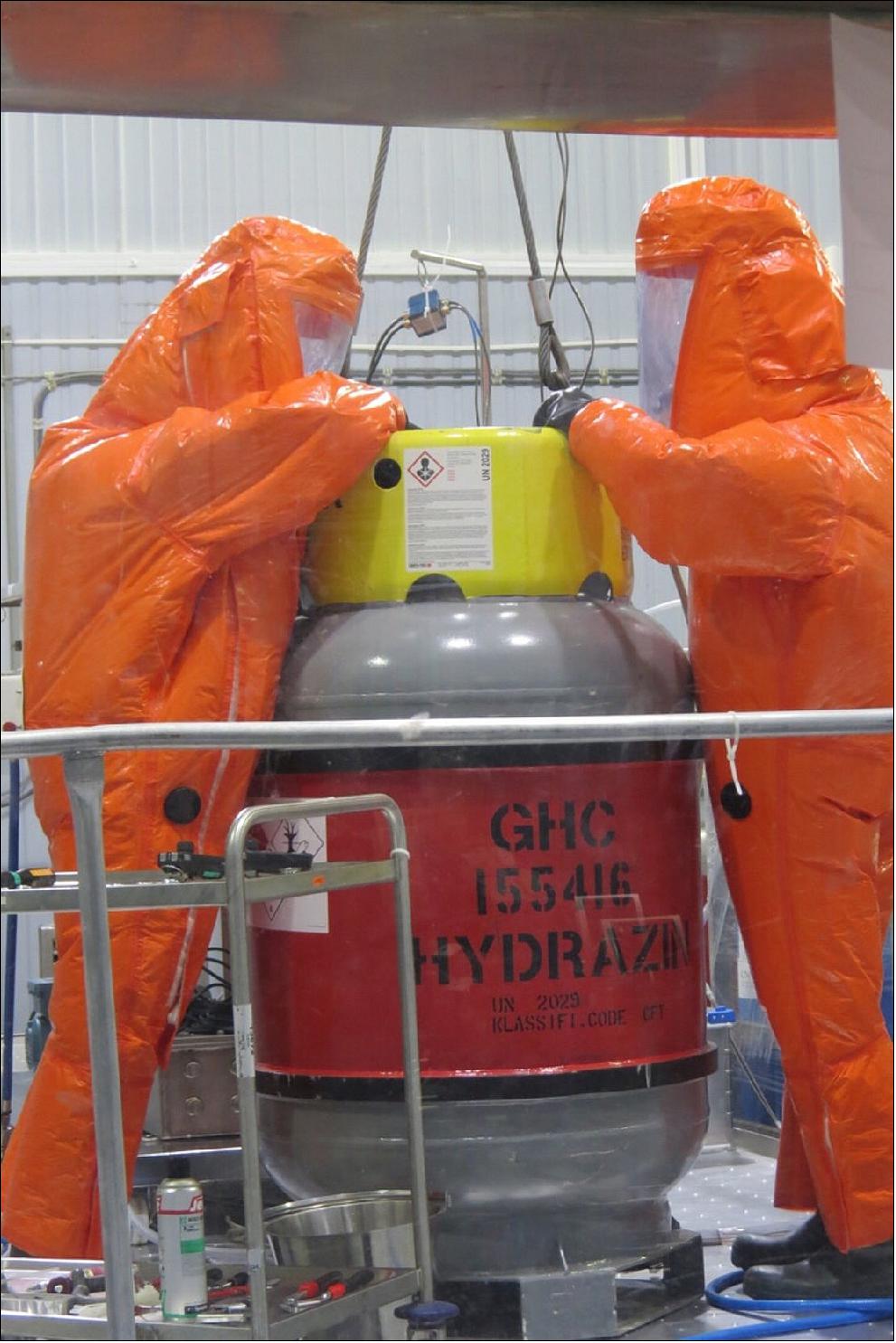 Figure 8: Fuelling of the Sentinel-3B spacecraft (image credit: Thales Alenia Space)