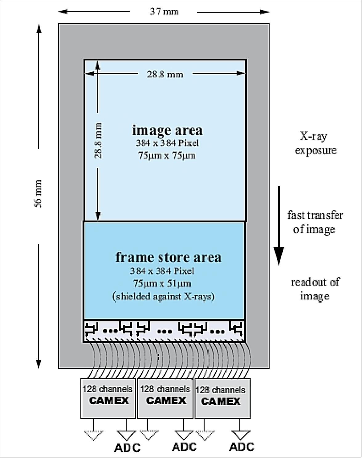 Figure 35: Schematic drawing and geometry of the eROSITA flight detector (image credit: MPI-HLL)