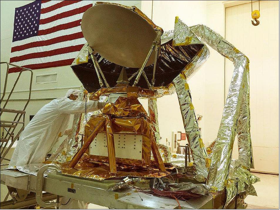 Figure 2: The COWVR instrument (center, wrapped in gold foil) in JPL's Environmental Test Laboratory during vibration testing on 3 November 2021 (image credit: NASA/JPL-Caltech)
