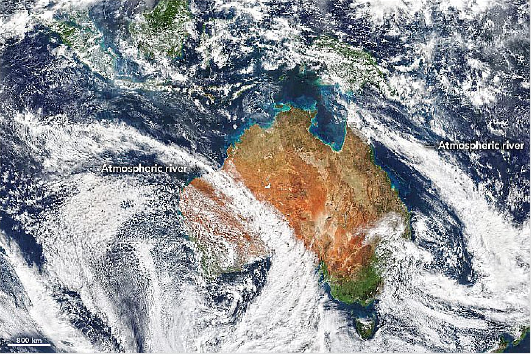 Figure 11: The VIIRS (Visible Infrared Imaging Radiometer Suite) on the NOAA-NASA Suomi NPP satellite captured this natural-color image of the cloud bands on August 10, 2020 (image credit: NASA Earth Observatory image by Joshua Stevens, using VIIRS data from NASA EOSDIS/LANCE and GIBS/Worldview and the Suomi NPP. Story by Adam Voiland)