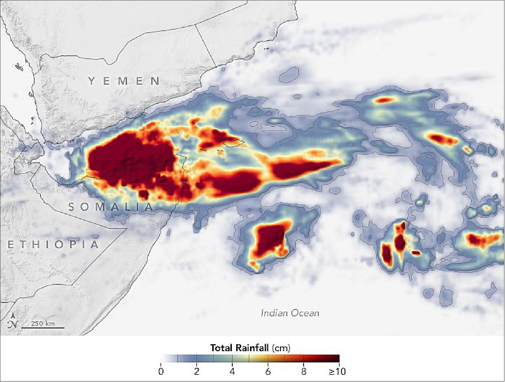 Figure 2: The map shows rainfall accumulation from November 21-23, 2020. These data are remotely-sensed estimates that come from the Integrated Multi-Satellite Retrievals for GPM (IMERG), a product of the Global Precipitation Measurement (GPM) mission. Local rainfall amounts can be significantly higher when measured from the ground (image credit: NASA Earth Observatory)